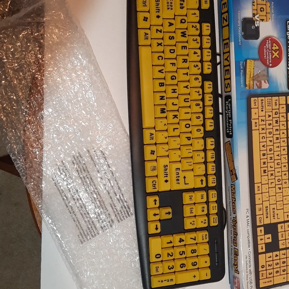 Large print keyboard makes typing easy.